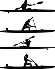 set male athlete rower kayak and canoe black silhouettes sammer competition games