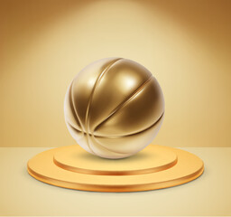 Basketball on a golden podium. Basketball trophy concept. EPS10 vector