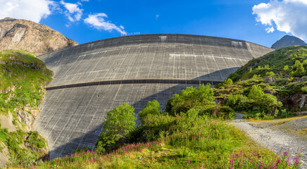 The Grande Dixence Dam in the canton of Valais in Switzerland is a tallest concrete gravity dam in...