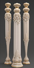 Architectural column, capital, stone and gold moldings, pommel. 3D render - 591567497