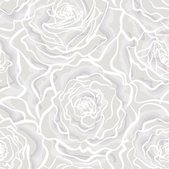 Gentle seamless floral pattern with flowers rose. Line art drawn petals. Artistic stylish tiled  background.
