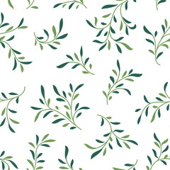 Naklejka na ściany i meble Floral seamless pattern. Branch with leaves ornamental texture. Flourish nature summer garden textured background