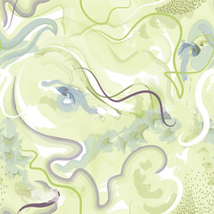 Abstract wavy lines. Watercolor drawing seamless pattern. Gentle multicolor texture in bright spring style. Flowing waves abstraction. Modern background for web site business graphics.