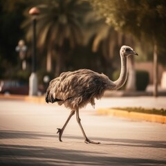 ostrich, on the street, 