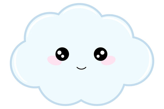 Funny, kawaii anime cloud with cute smile, element for greeting card, wallpaper, packaging, banner, fabric