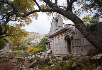 Autumn walk by Termessos Ancient City, Turkey. Turkeys most outstanding archaeological sites and one of main tourist center.