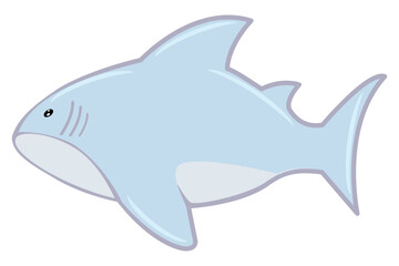 Little cute, kawaii retro shark swimming in the sea, an element of decor, holidays, cards, packaging