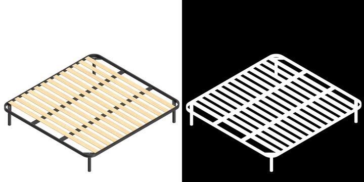 3D rendering illustration of a king size bed frame with small slats