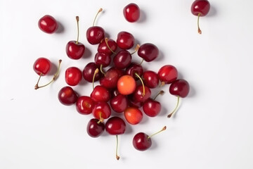 Obraz na płótnie Canvas Cherry, top down view of a bunch of cherries, generative ai, Fresh tasty fruit