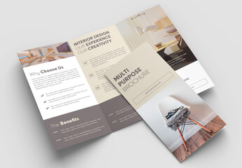 Trifold Brochure Layout with Beige Accents