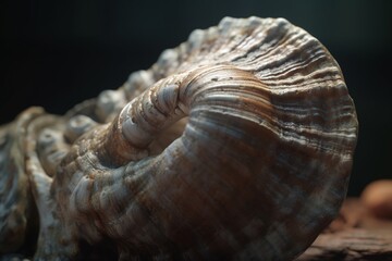 A close-up of a weathered or aged natural object, such as a seashell or fossil, Generative AI