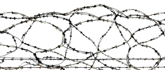 Jail. Prison wall with barbed wire on a white background. Law