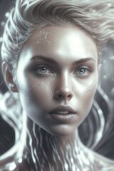 Conceptual portrait - beautiful young woman made from air. Illustration. Generative AI.