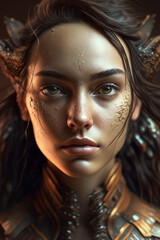 Conceptual portrait - beautiful young woman made from earth. Illustration. Generative AI.