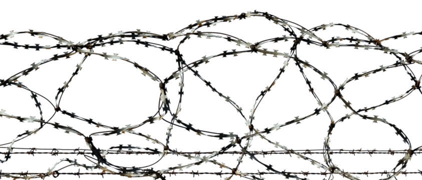 Jail. Prison wall with barbed wire on a white background. Law