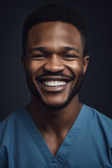 Obraz premium Portrait of a beautiful young african american male doctor smiling. Illustration. Generative AI