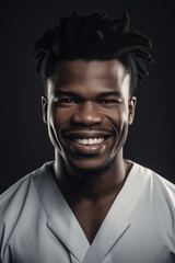 Obraz premium Portrait of a beautiful young african american male doctor smiling. Illustration. Generative AI