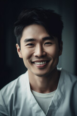 Obraz premium Portrait of a beautiful young asian male doctor smiling. Illustration. Generative AI
