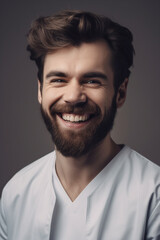 Fototapeta premium Portrait of a beautiful young caucasian male doctor smiling. Illustration. Generative AI