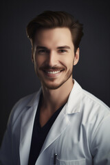 Portrait of a beautiful young caucasian male doctor smiling. Illustration. Generative AI