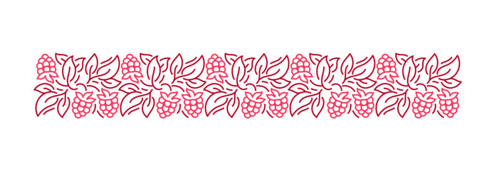Raspberries line pattern. Flourish background design element. Editable outline stroke. Vector line.