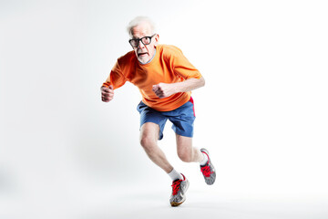 Plakat Funny old man jogging, illustration. Generative AI