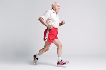 Funny old man jogging, illustration. Generative AI