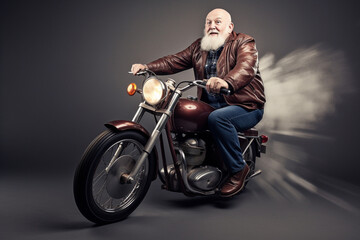 Fototapeta na wymiar Funny old man riding a motorcycle. Generative AI