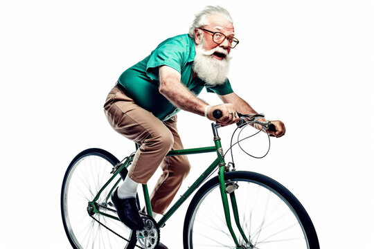Funny old man riding a bicycle. Generative AI © Mihai Zaharia