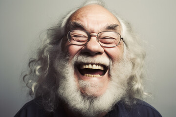 Portrait of an old man laughing. Generative AI.