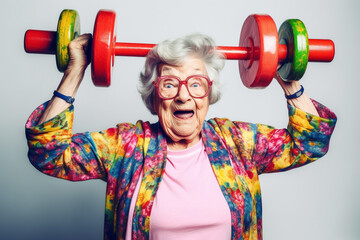 Funny old lady doing heavylifting. Generative AI
