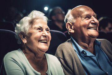 Old couple of husband and wife, enjoying retirement - they are attending a concert. Generative AI