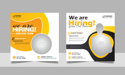 We are hiring job vacancy social media post digital marketing banner design template with black orange yellow color.