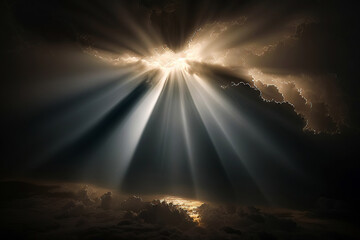 ai generated illustration ray of light piercing the clouds in the sky