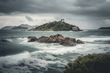 Obraz premium typhoon landscape with island at the horizon, generative ai