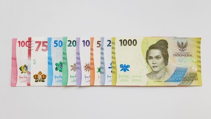 Indonesia banknotes paper money rupiah new series. Indonesian currency IDR for payments and buying...