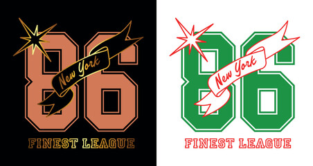 Vector typography for t-shirts and sweatshirts in varsity vintage style with a number