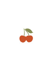 Cherry. Red fruit. Handmade illustration of summer fruit. Minimalist drawing on transparent background.  