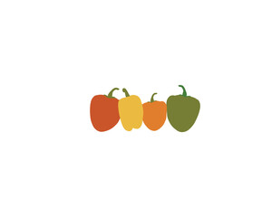 pepper, red pepper, green pepper, yellow pepper, orange pepper. Illustration of several hand-drawn coloured peppers. Minimalist drawing of a vegetable. Image on transparent background.
