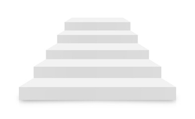 White stairs on white background. Realistic 3d staircase. Interior white steps in front view. Template of 3d style white stairs. Vector
