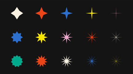 Abstract geometric brutalist shapes, stars and figures. Minimalist geometric design elements in swiss style. Colorful trendy brutalist shapes and figures in Scandinavian style. Vector