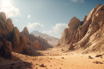 A minimalist landscape with a rocky desert or canyon, Generative AI