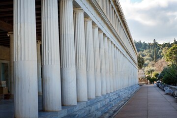 Stoa of Attalos (covered walkway or portico) in the Agora of Athens, Greece. The current building was reconstructed by the american school