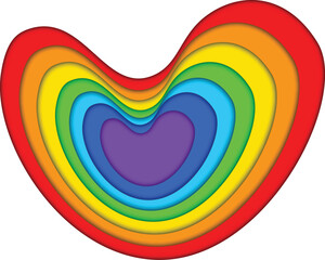 rainbow layered 3d heart shape vector background
