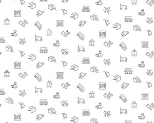 related to delivery pattern with outline icons. Editable stroke. Food Box, Contactless Delivery.