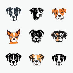 Set of dog heads, faces, iconic, logo, symbols, 