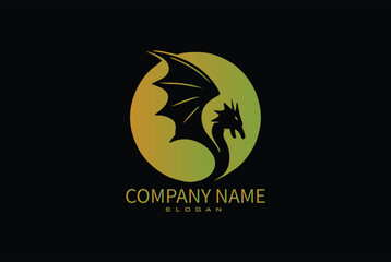 creative golden dragon circle logo design vector illustration