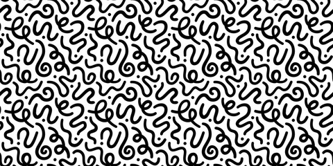 Fun black and white abstract line doodle seamless pattern. Creative minimalist style art background for children or trendy design with basic shapes. Simple childish scribble backdrop.
