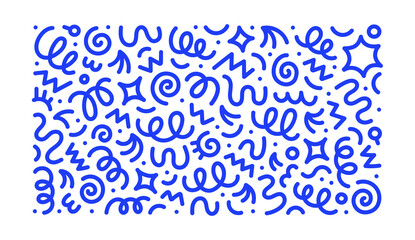 Fun colorful abstract line doodle shape set. Creative minimalist style art symbol collection for children or party celebration with modern shapes. Simple upbeat childish drawing scribble decoration.