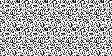 Fun black and white abstract line doodle seamless pattern. Creative minimalist style art background for children or trendy design with basic shapes. Simple childish scribble backdrop.	